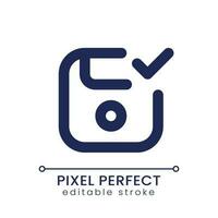 Apply saving pixel perfect linear ui icon. Successful data record. Work backed up. Ready to use. GUI, UX design. Outline isolated user interface element for app and web. Editable stroke vector