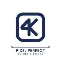 4K resolution pixel perfect linear ui icon. Choose high quality. Video format. Editing software. GUI, UX design. Outline isolated user interface element for app and web. Editable stroke vector