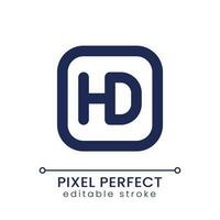 HD format pixel perfect linear ui icon. Video production. Screen resolution. High definition. Media player. GUI, UX design. Outline isolated user interface element for app and web. Editable stroke vector