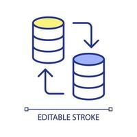 Data exchange RGB color icon. Database storage structure. Move datafiles online. Web development. Isolated vector illustration. Simple filled line drawing. Editable stroke