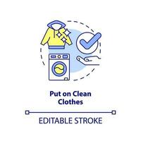 Put on clean clothes concept icon. Decontaminate after radiation emergency abstract idea thin line illustration. Isolated outline drawing. Editable stroke vector