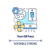 Turn off fans concept icon. Avoid fresh air. Action at home during nuclear accident abstract idea thin line illustration. Isolated outline drawing. Editable stroke vector