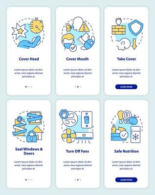 Actions outside and at home onboarding mobile app screen set. Survive walkthrough 3 steps editable graphic instructions with linear concepts. UI, UX, GUI templated