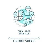 Farm labor deficit turquoise concept icon. Lack of agriculture workforce abstract idea thin line illustration. Isolated outline drawing. Editable stroke vector