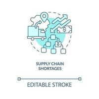 Supply chain shortages turquoise concept icon. Logistic problems. Transportation abstract idea thin line illustration. Isolated outline drawing. Editable stroke vector