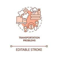 Transportation problems red concept icon. Logistical issues. Shipping food abstract idea thin line illustration. Isolated outline drawing. Editable stroke vector