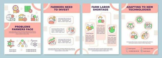 Problems farmers face red brochure template. Agro challenges. Leaflet design with linear icons. Editable 4 vector layouts for presentation, annual reports
