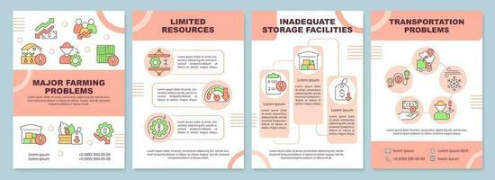 Major farming problems red brochure template. Agro challenges. Leaflet design with linear icons. Editable 4 vector layouts for presentation, annual reports