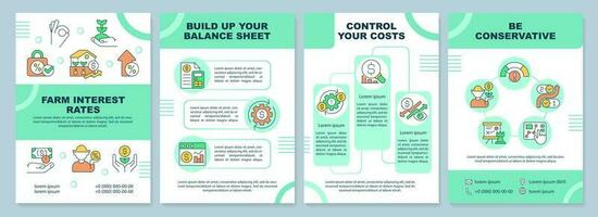 Farm interest rates green brochure template. Agro management. Leaflet design with linear icons. Editable 4 vector layouts for presentation, annual reports