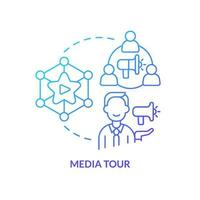 Media tour concept blue gradient icon. Online business presence. Building network. Company advertising abstract idea thin line illustration. Isolated outline drawing vector