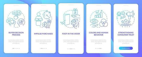 Marketing tactics blue gradient onboarding mobile app screen. Impact clients. Walkthrough 5 steps graphic instructions with linear concepts. UI, UX, GUI templated vector