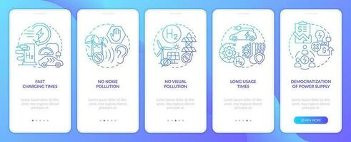 H2 fuel cells pros blue gradient onboarding mobile app screen. Green energy walkthrough 5 steps graphic instructions with linear concepts. UI, UX, GUI template vector