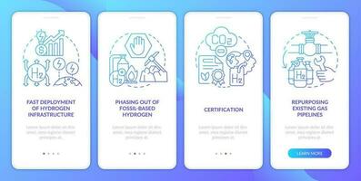 Implement h2 economy blue gradient onboarding mobile app screen. Eco fuel walkthrough 4 steps graphic instructions with linear concepts. UI, UX, GUI template vector