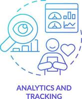 Analytics and tracking blue gradient concept icon. Data survey. Customer engagement platform feature abstract idea thin line illustration. Isolated outline drawing vector