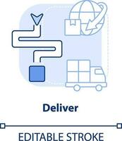 Deliver light blue concept icon. Transportation. Component of supply chain management abstract idea thin line illustration. Isolated outline drawing. Editable stroke vector