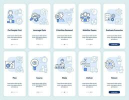 suministro cadena administración ligero azul inducción móvil aplicación pantalla colocar. recorrido 5 5 pasos editable gráfico instrucciones con lineal conceptos. ui, ux, gui plantilla vector