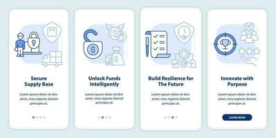 Immediate attention areas light blue onboarding mobile app screen. SCM walkthrough 4 steps editable graphic instructions with linear concepts. UI, UX, GUI templated vector