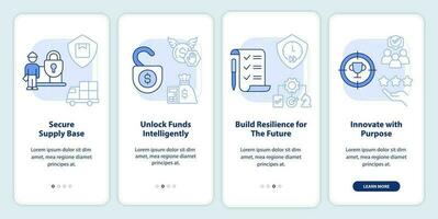 Immediate attention areas light blue onboarding mobile app screen. SCM walkthrough 4 steps editable graphic instructions with linear concepts. UI, UX, GUI templated vector