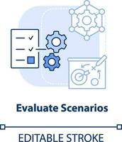 Evaluate scenarios light blue concept icon. Optimization. Supply chain priority abstract idea thin line illustration. Isolated outline drawing. Editable stroke vector
