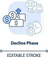 Decline phase light blue concept icon. Reduce of consumption. Product lifecycle stage abstract idea thin line illustration. Isolated outline drawing. Editable stroke vector