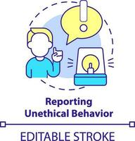 Reporting unethical behavior concept icon. Ethics in customer dealings abstract idea thin line illustration. Violations. Isolated outline drawing. Editable stroke vector