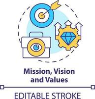 Mission, vision and values concept icon. Factor that affect workplace culture abstract idea thin line illustration. Isolated outline drawing. Editable stroke vector