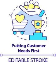 Putting customer needs first concept icon. Ethical behavior abstract idea thin line illustration. Customer-first culture. Isolated outline drawing. Editable stroke vector