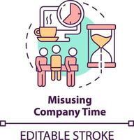 Misusing company time concept icon. Unethical behavior in business abstract idea thin line illustration. Stealing time. Isolated outline drawing. Editable stroke vector