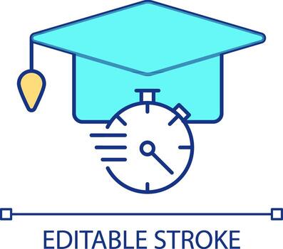 Short term educative program RGB color icon. Mortar board and stopwatch. Knowledge and skills. Isolated vector illustration. Simple filled line drawing. Editable stroke
