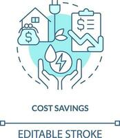 Cost savings turquoise concept icon. Power conservation. Energy efficiency benefit abstract idea thin line illustration. Isolated outline drawing. Editable stroke vector