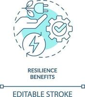 Resilience benefits turquoise concept icon. Electric grid. Energy efficiency benefit abstract idea thin line illustration. Isolated outline drawing. Editable stroke vector