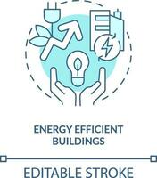 Energy efficient buildings turquoise concept icon. Energy efficiency abstract idea thin line illustration. Isolated outline drawing. Editable stroke vector