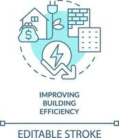 Improving building efficiency turquoise concept icon. Farm energy efficiency abstract idea thin line illustration. Isolated outline drawing. Editable stroke vector