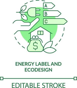 Energy label and ecodesign green concept icon. Indicator. Energy efficiency abstract idea thin line illustration. Isolated outline drawing. Editable stroke vector