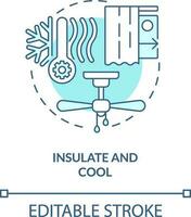 Insulate and cool turquoise concept icon. Temperature. Energy efficiency at home abstract idea thin line illustration. Isolated outline drawing. Editable stroke vector