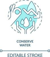 Conserve water turquoise concept icon. Reduce consumption. Energy efficiency at home abstract idea thin line illustration. Isolated outline drawing. Editable stroke vector