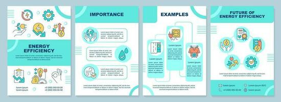 Energy efficiency turquoise brochure template. Leaflet design with linear icons. Editable 4 vector layouts for presentation, annual reports