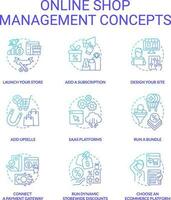 Online shop management blue gradient concept icons set. Online sales. Marketing techniques. Ecommerce idea thin line color illustrations. Isolated symbols vector