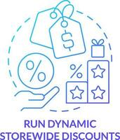 Run dynamic storewide discounts blue gradient concept icon. Offers and discounts. Optimizing online business abstract idea thin line illustration. Isolated outline drawing vector