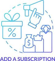 Add subscription blue gradient concept icon. Regular purchases. Optimizing online business abstract idea thin line illustration. Isolated outline drawing vector