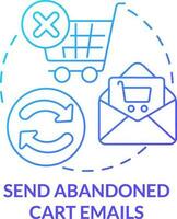 Send abandoned cart emails blue gradient concept icon. Reminder. Online store management tip abstract idea thin line illustration. Isolated outline drawing vector