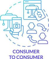 Consumer to consumer blue gradient concept icon. Sales via internet marketplace. Business model abstract idea thin line illustration. Isolated outline drawing vector