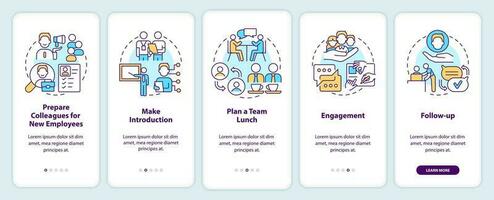 Developing adaptation process onboarding mobile app screen. Hiring walkthrough 5 steps editable graphic instructions with linear concepts. UI, UX, GUI templated vector