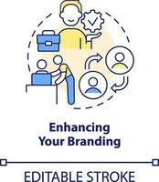 Enhancing your branding concept icon. Employee experience. Onboarding challenge abstract idea thin line illustration. Isolated outline drawing. Editable stroke vector