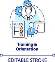 Training and orientation concept icon. Company rules presentation. Onboarding process abstract idea thin line illustration. Isolated outline drawing. Editable stroke vector