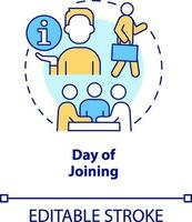 Day of joining concept icon. Comfortable adaptation. Onboarding process abstract idea thin line illustration. Isolated outline drawing. Editable stroke vector