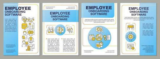 Employee adaptation software blue brochure template. Leaflet design with linear icons. Editable 4 vector layouts for presentation, annual reports