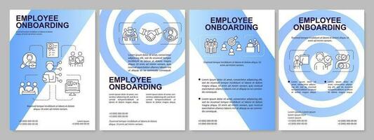 Employee adaptation blue brochure template. Socialization. Leaflet design with linear icons. Editable 4 vector layouts for presentation, annual reports