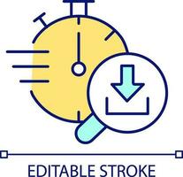 descargando velocidad rgb color icono. Internet conexión controlar. pruebas cargando tiempo. Temporizador y lupa aislado vector ilustración. sencillo lleno línea dibujo. editable carrera