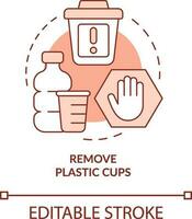 Remove plastic cups terracotta concept icon. Move company to zero waste abstract idea thin line illustration. Isolated outline drawing. Editable stroke vector